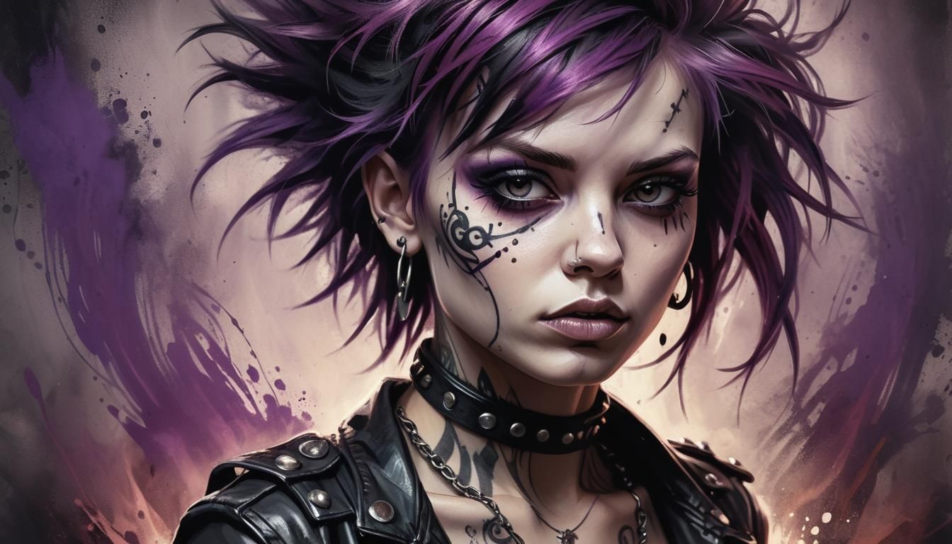 Gothic Punk Portrait in Charcoal Style