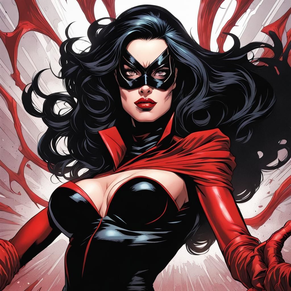 Comic Book Art of Female Villain with Mask