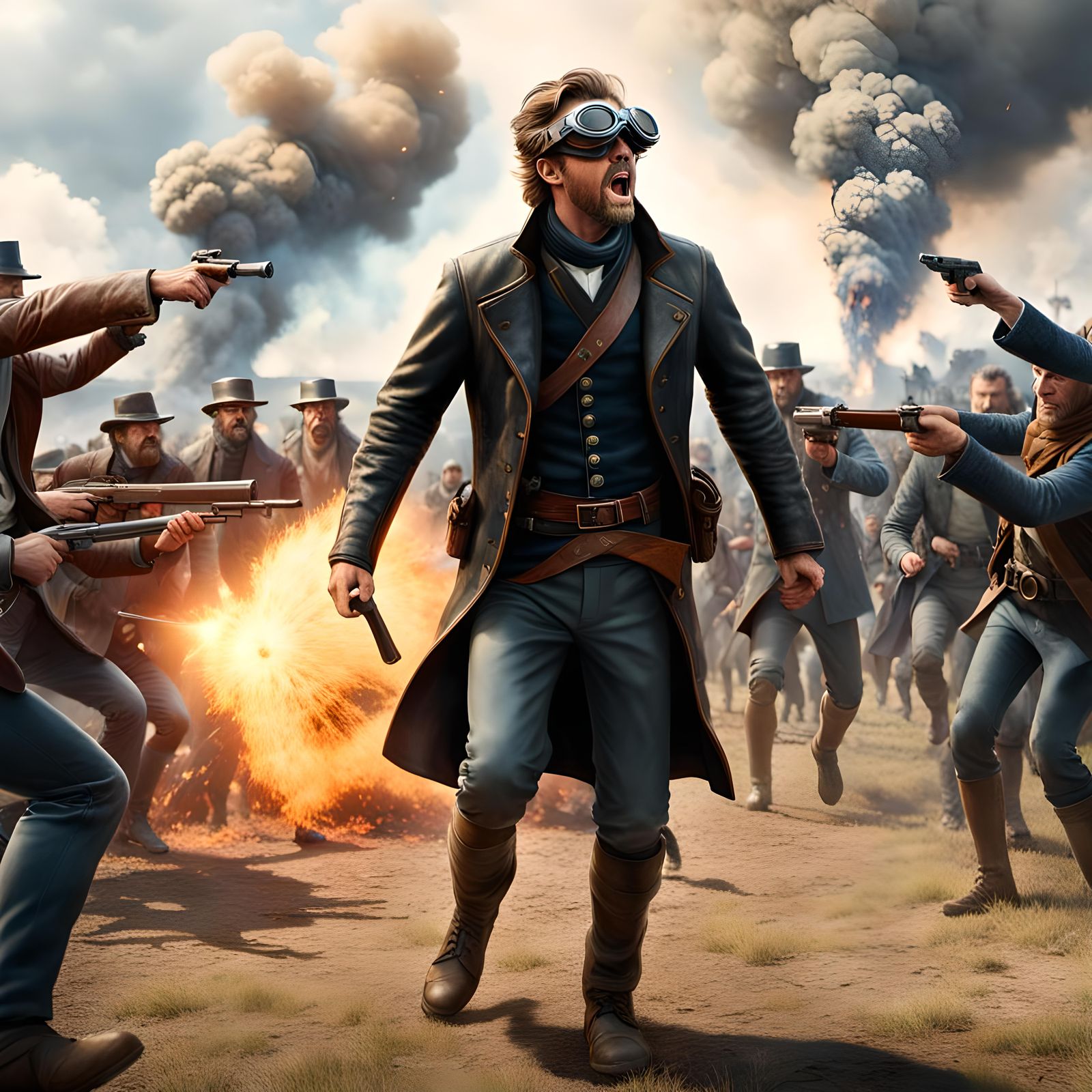 A time travelor showing a tour group The Battle of gettiesbu...