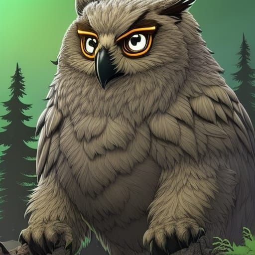 Cute Owlbear in Forest Night Sky, Hyperdetailed 3D Render