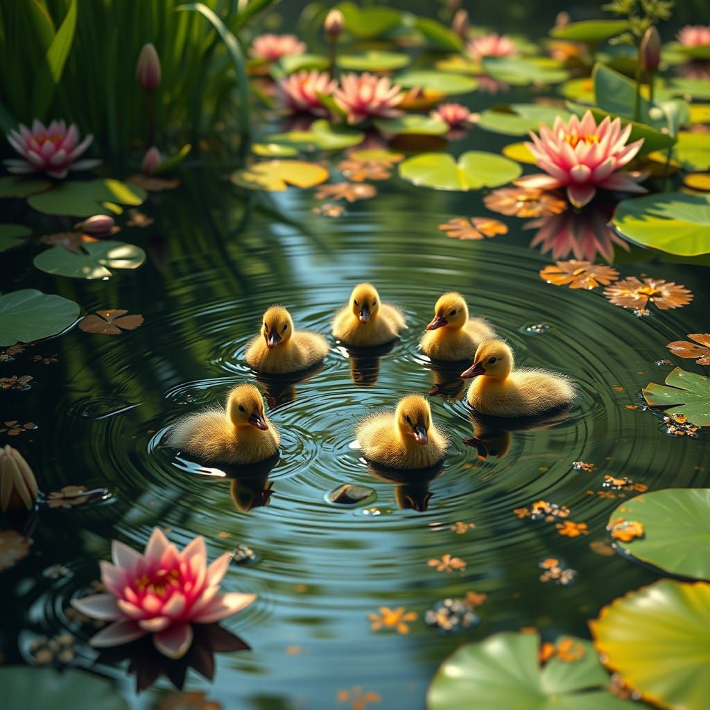 Magical Duckling Pond Scene in Stunning 8K Resolution