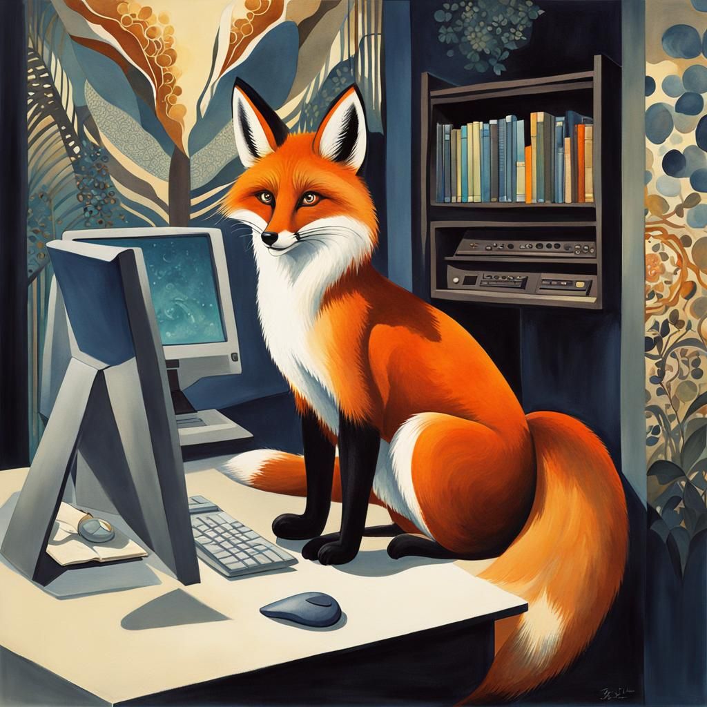 Fox Furry Woman Posing in Watercolor Style