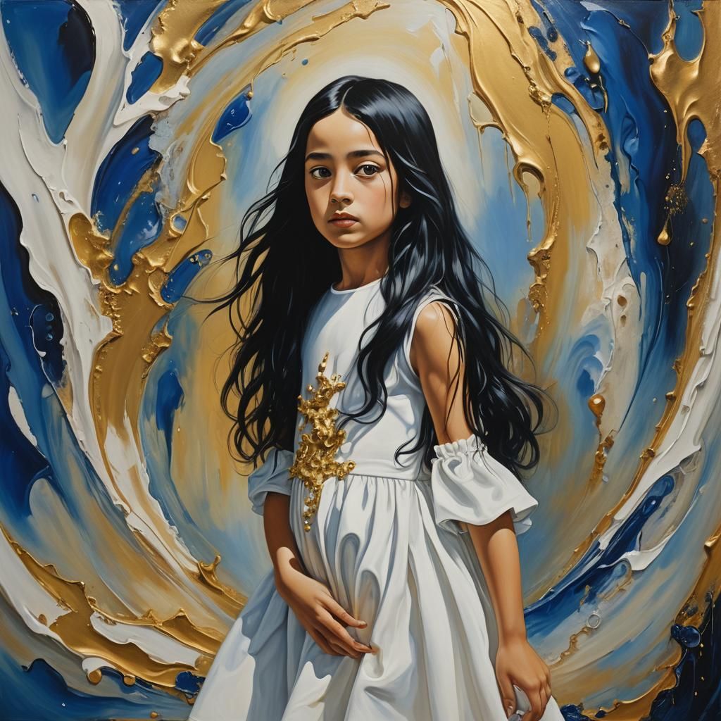 Surreal Girl in Dreamlike Oil Painting