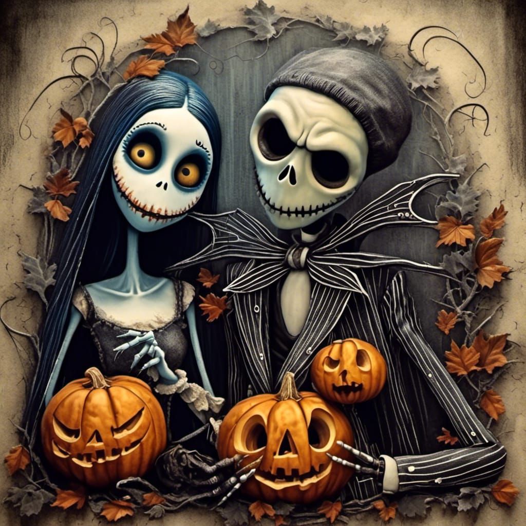 Jack and Sally Pumpkins in Hyperrealistic Horror