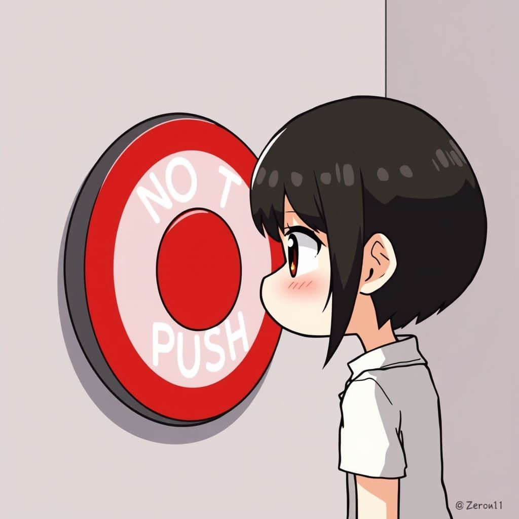 Chibified Thai Anime Woman Contemplates the Fateful 'NOT PUS...