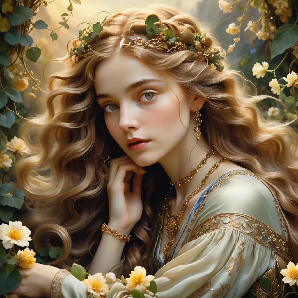 Ethereal Woman Portrait in Pre-Raphaelite Style