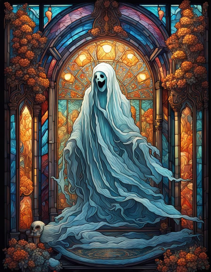 Stained Glass Ghost Tarot Card Illustration