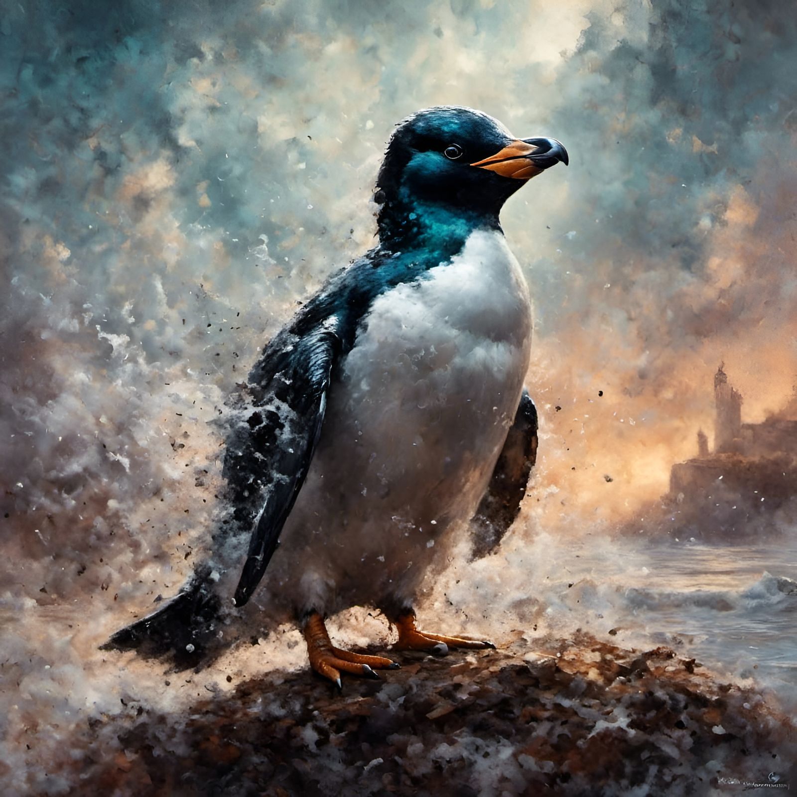 Cloud Penguin in Oil Painting Style