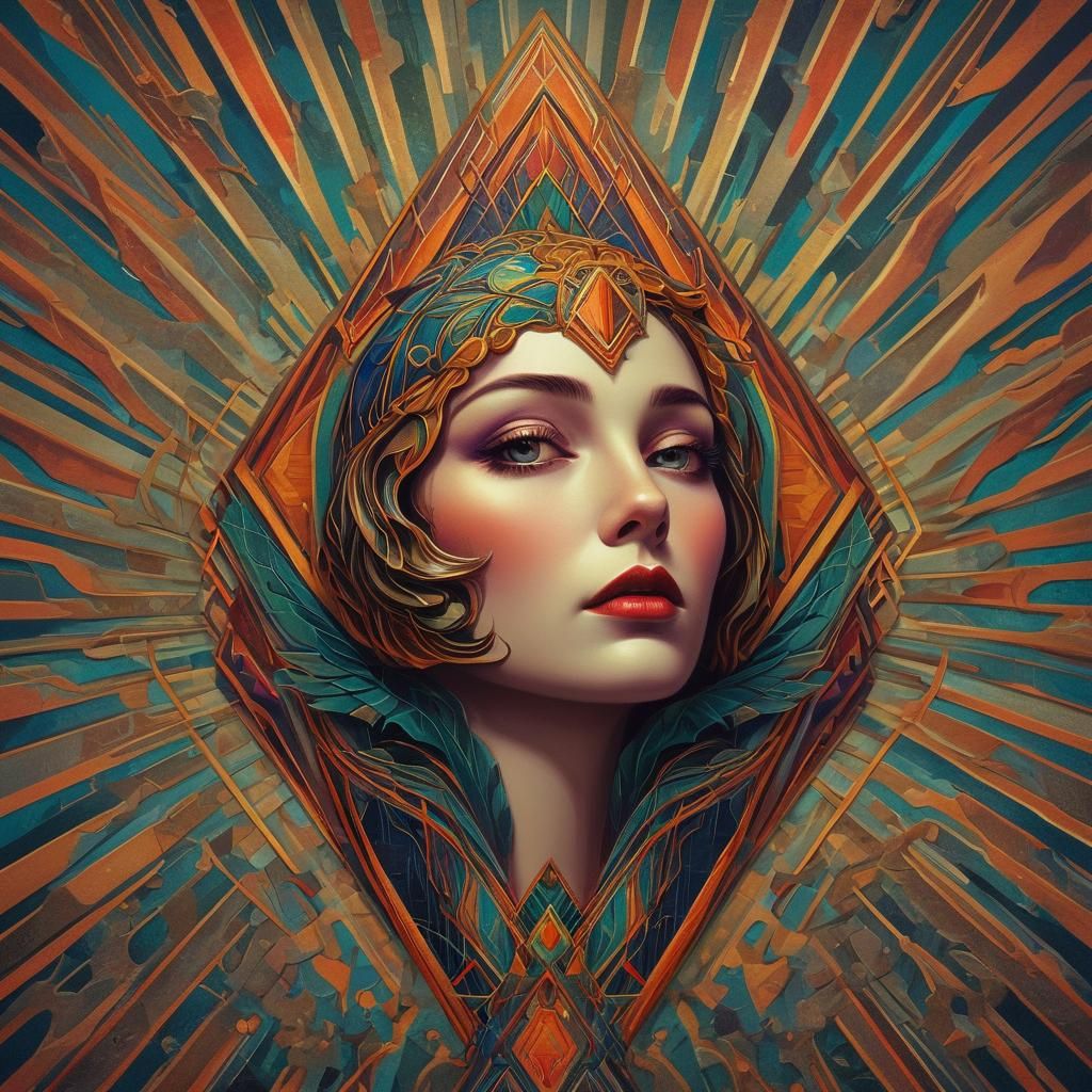 Surreal Art Deco Portrait in Hyperrealistic Style