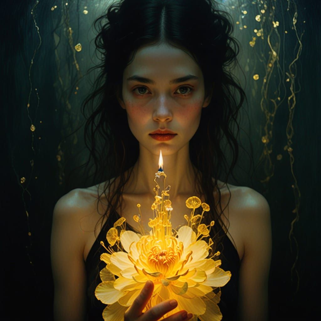 Gilded Goddess in Fiery Bloom