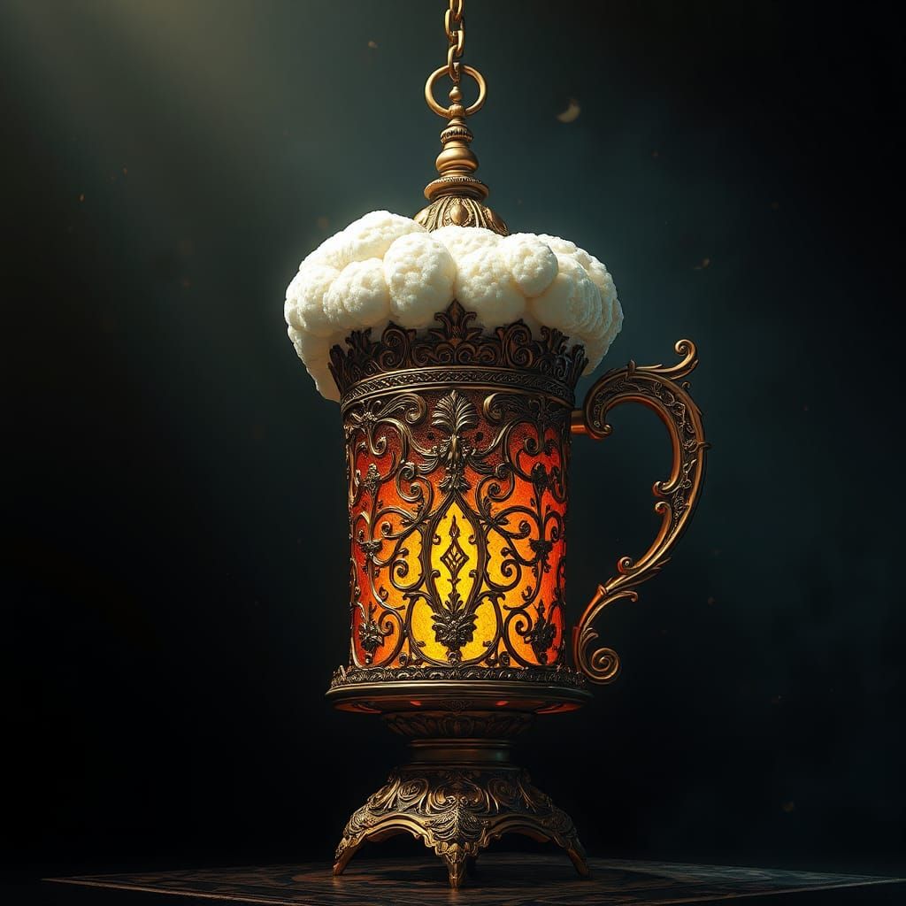 Ornate Beer Mug Lamp in Fantasy Style
