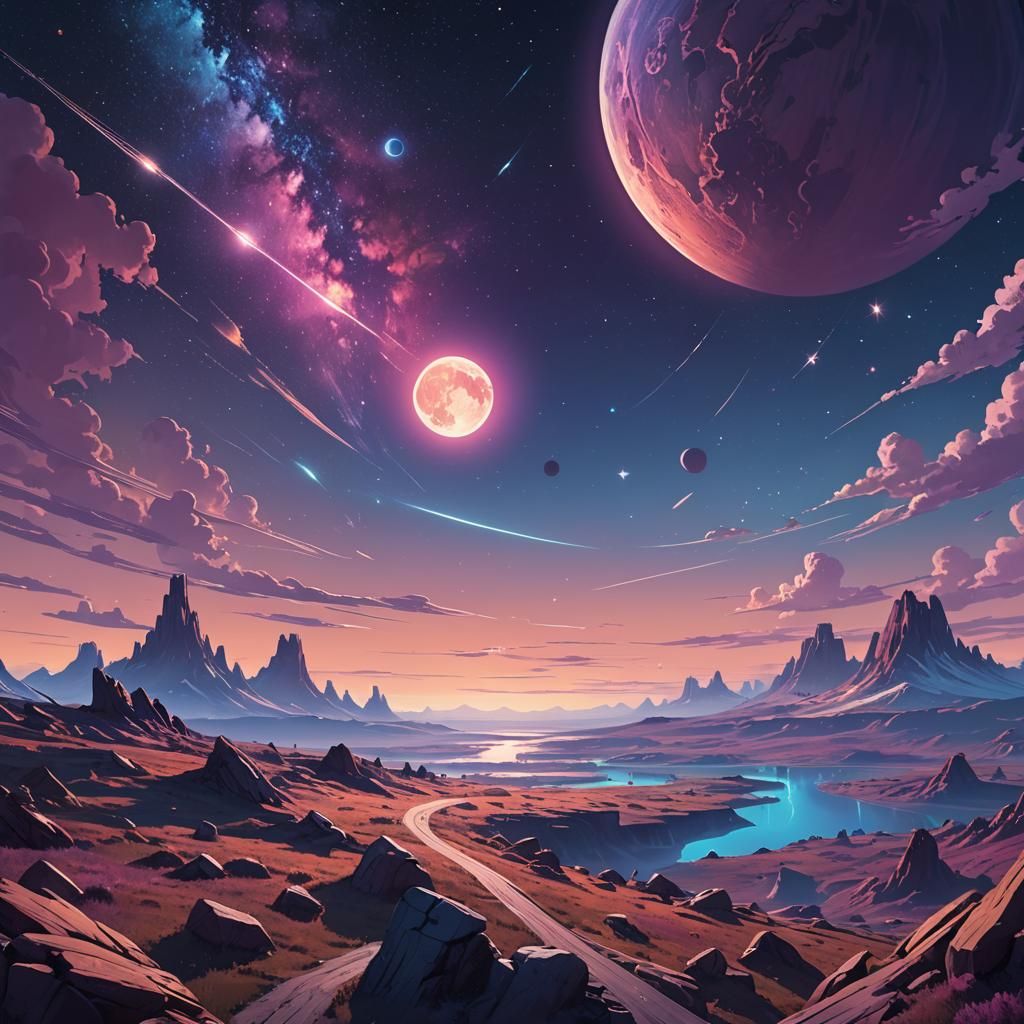 Cosmic Dance at World's Edge in Digital Art