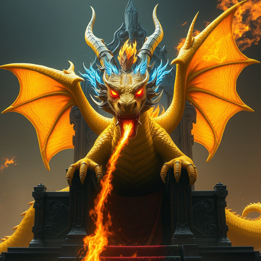 Fiery Dragon on Throne, a Fantasy Concept Art