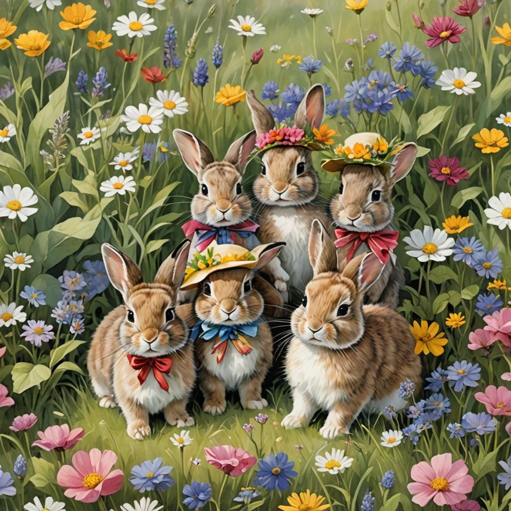 Baby Bunnies in Hats: A Whimsical Watercolor