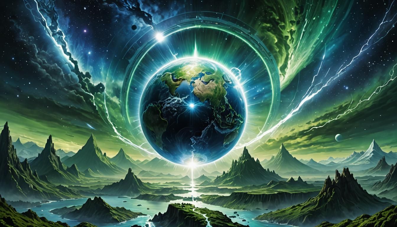 Radiant Blue and Green Planet with Stargate