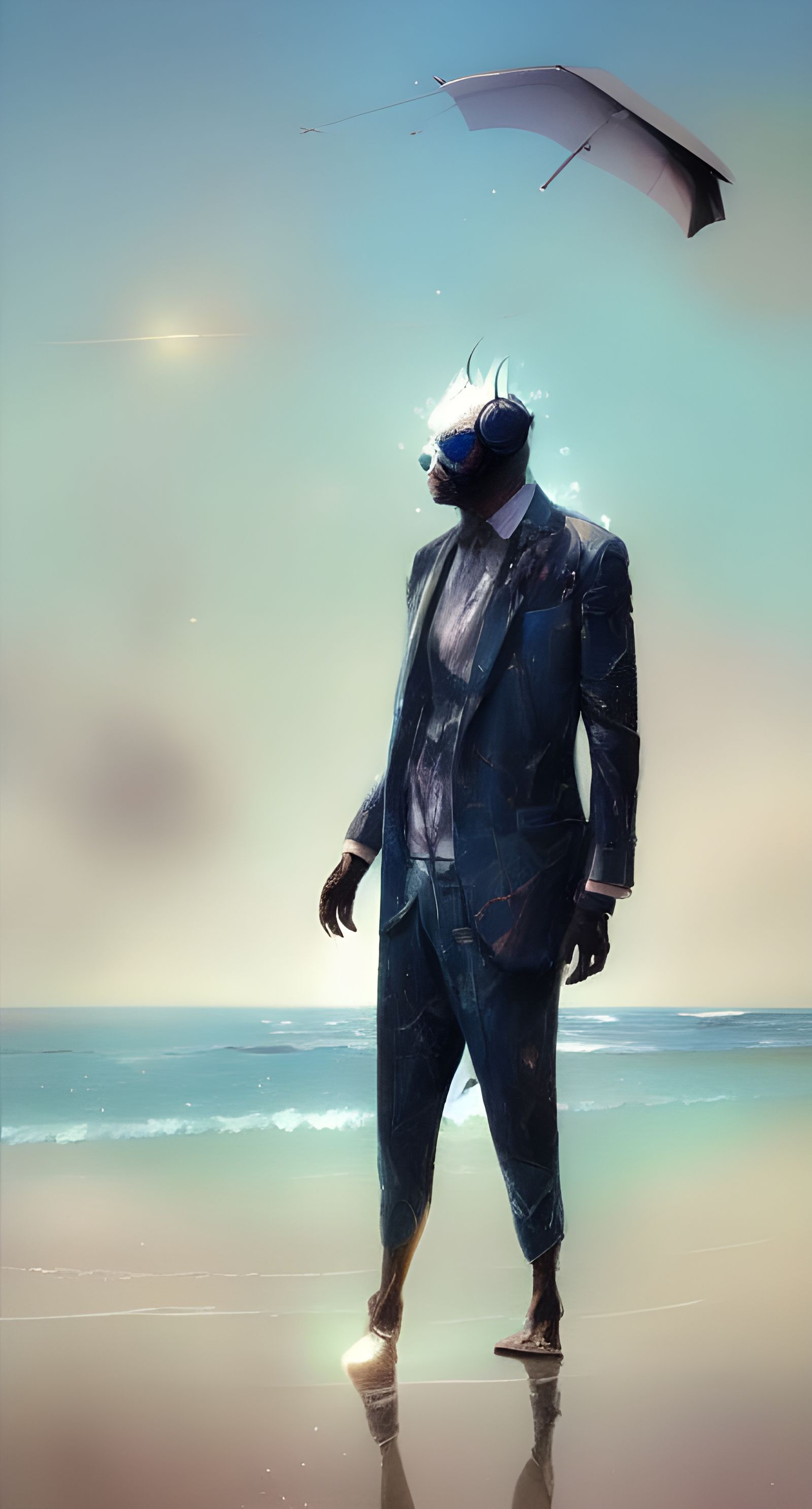 Mutant Enjoying Beach Day: Digital Illustration