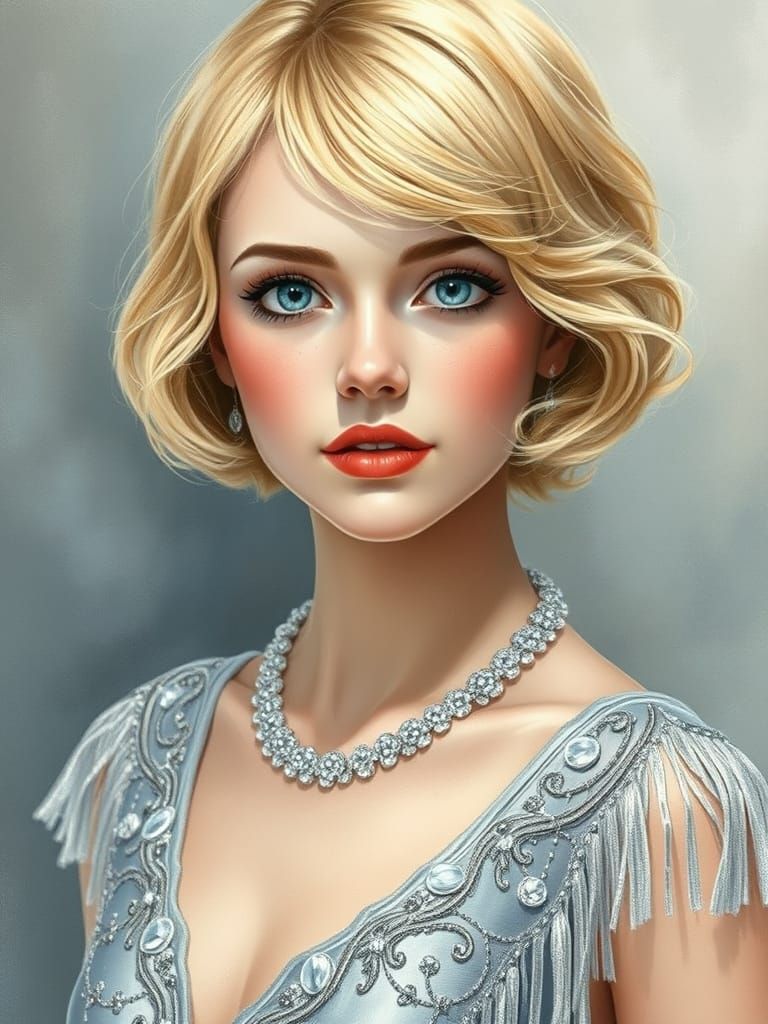 1920s Flapper Goddess in Dreamy Watercolor Style