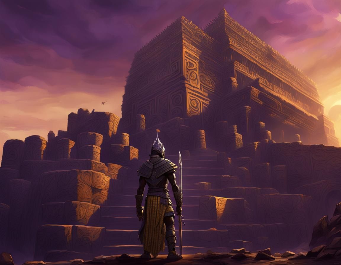 African Warrior in Dark Souls Armor at Ancient Temple