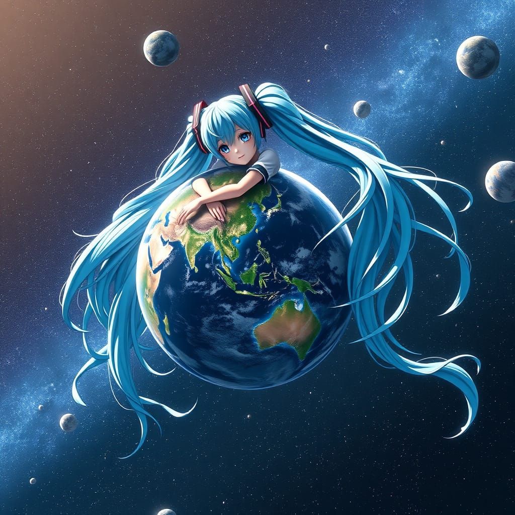 Anime Goddess Hatsune Miku Embraces Earth in Stunning 3D Art