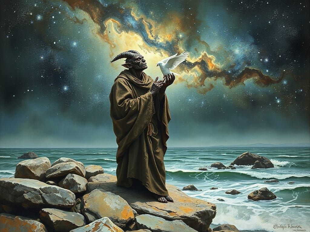 Melancholic Demon Contemplates Starry Sky