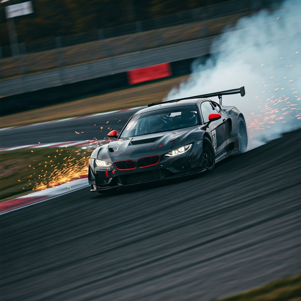 Race Car Drifting with Smoke and Sparks