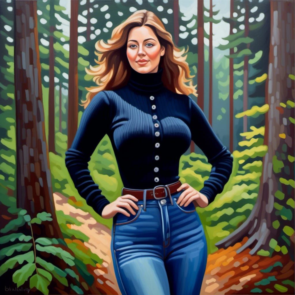 Oil Painting of Curvy Woman in Forest