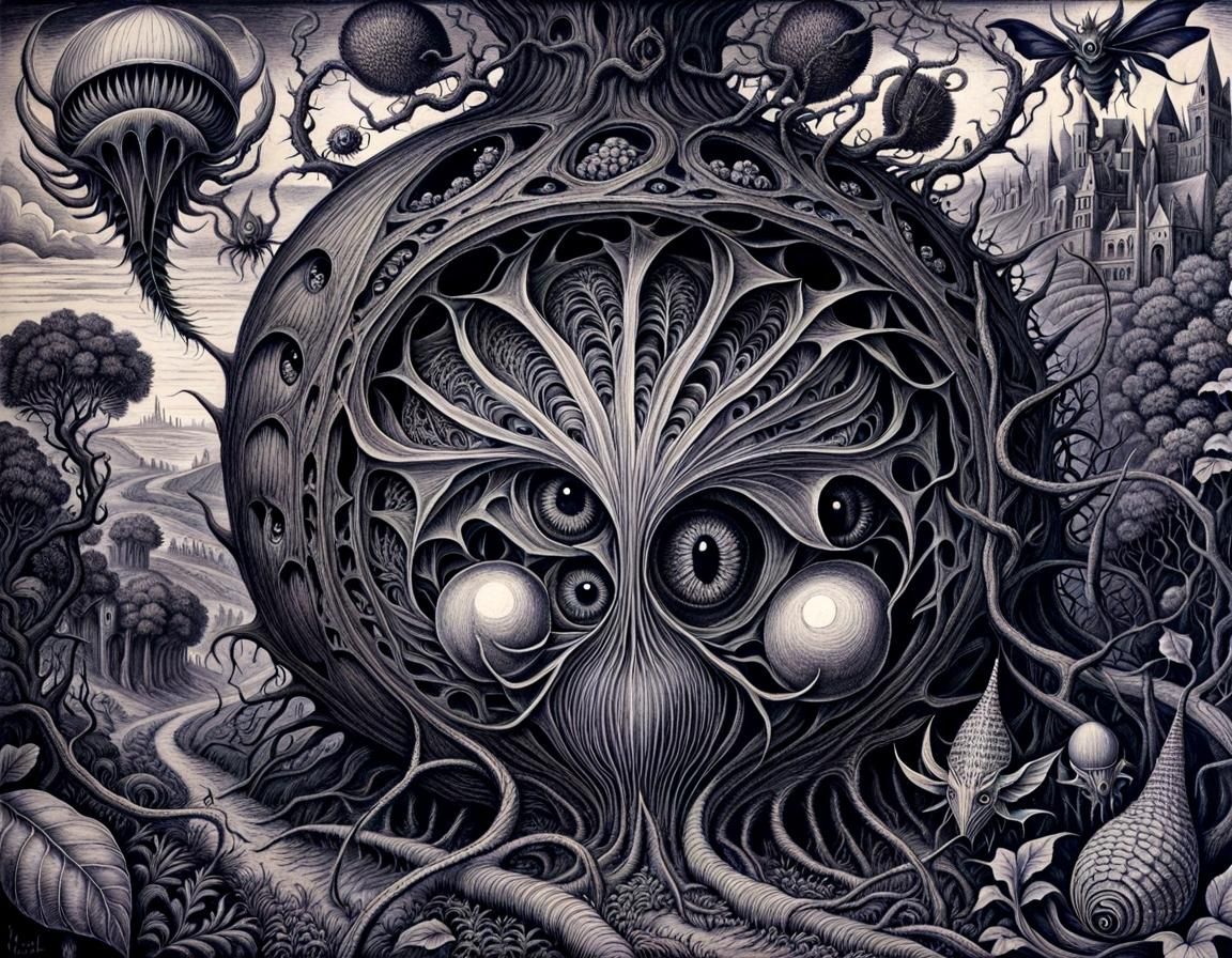 Surreal Insectoid Landscape in Dore, Bosch Style