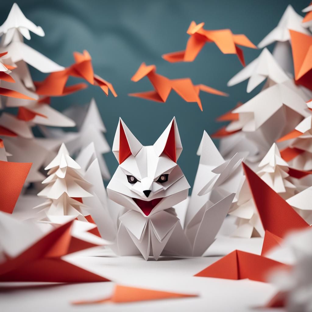 Snow Fox Leaps from Origami Postcard