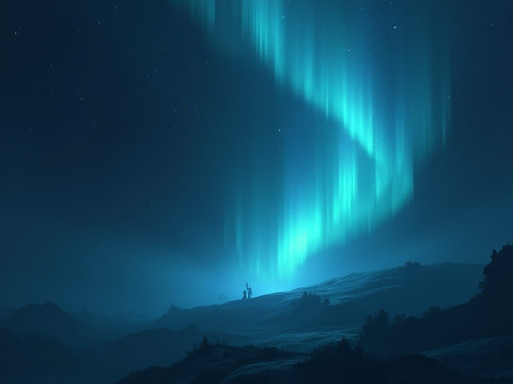 Dark Blue Aurora Unfolds on Minimalist Business Card in High...