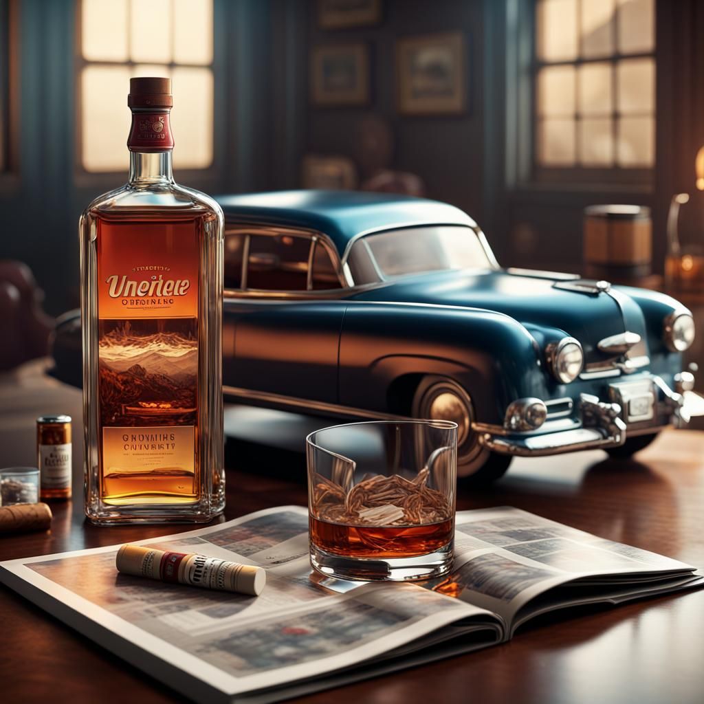 Vintage Car Magazine and Whisky Still Life