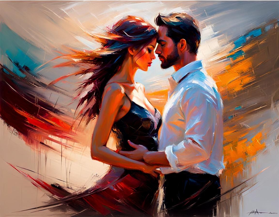Loving Couple in Abstract Expressionism Style