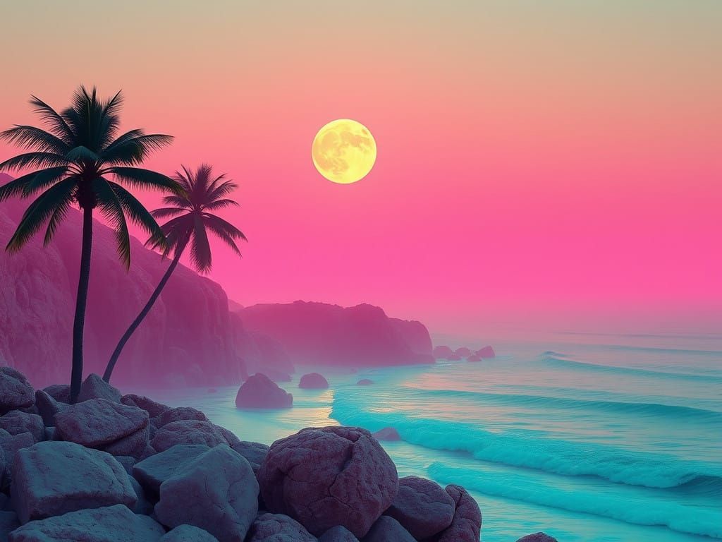 Cyber Magenta Moonscape at Golden Hour