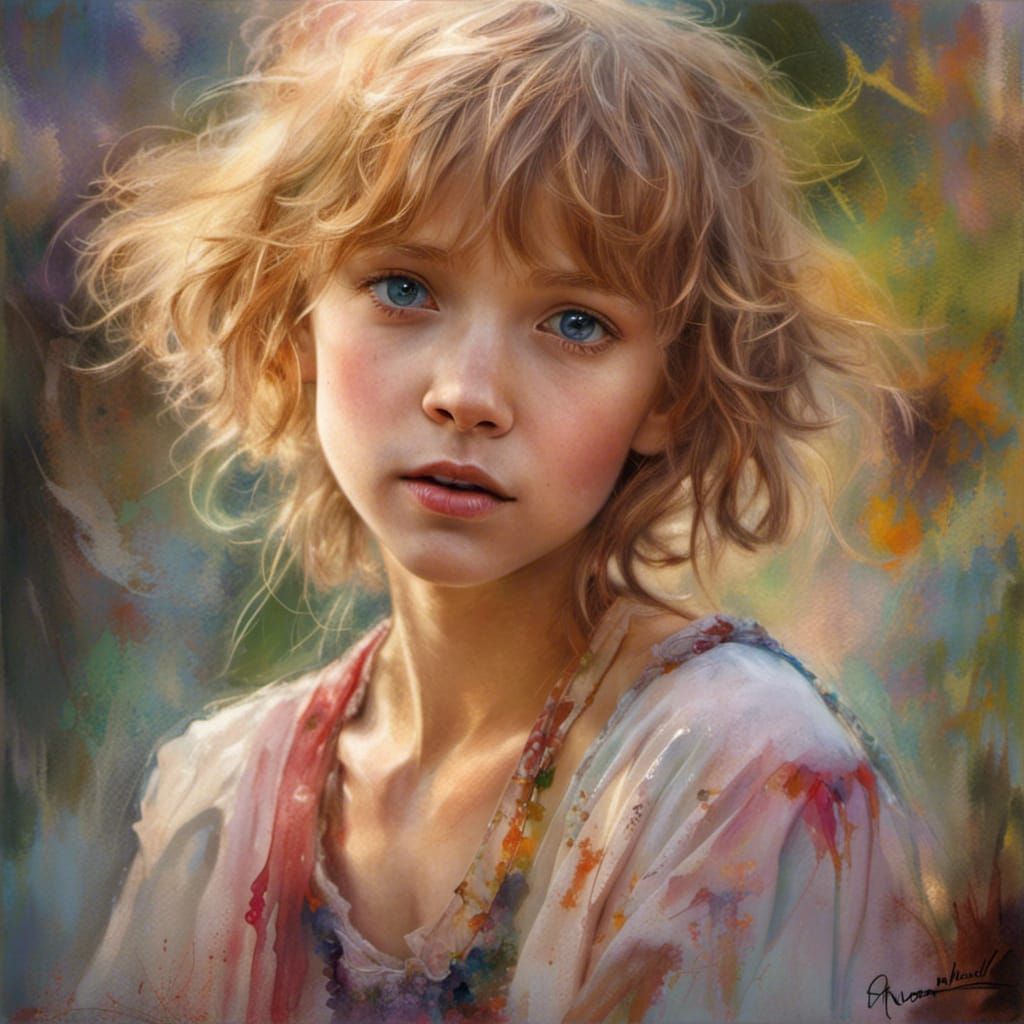 Girl's Portrait in Colored Pencil Style