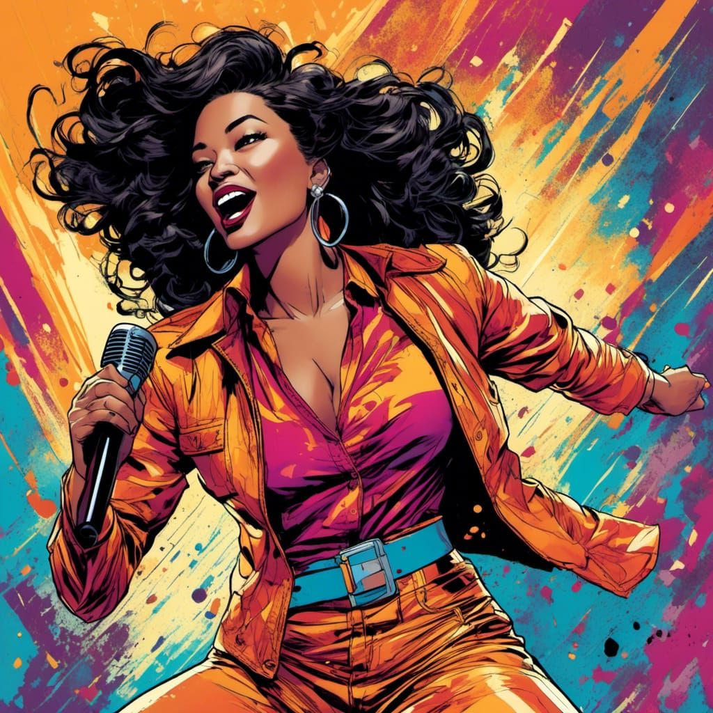 Blasian Pop Vocalist Concert in Comic Book Style