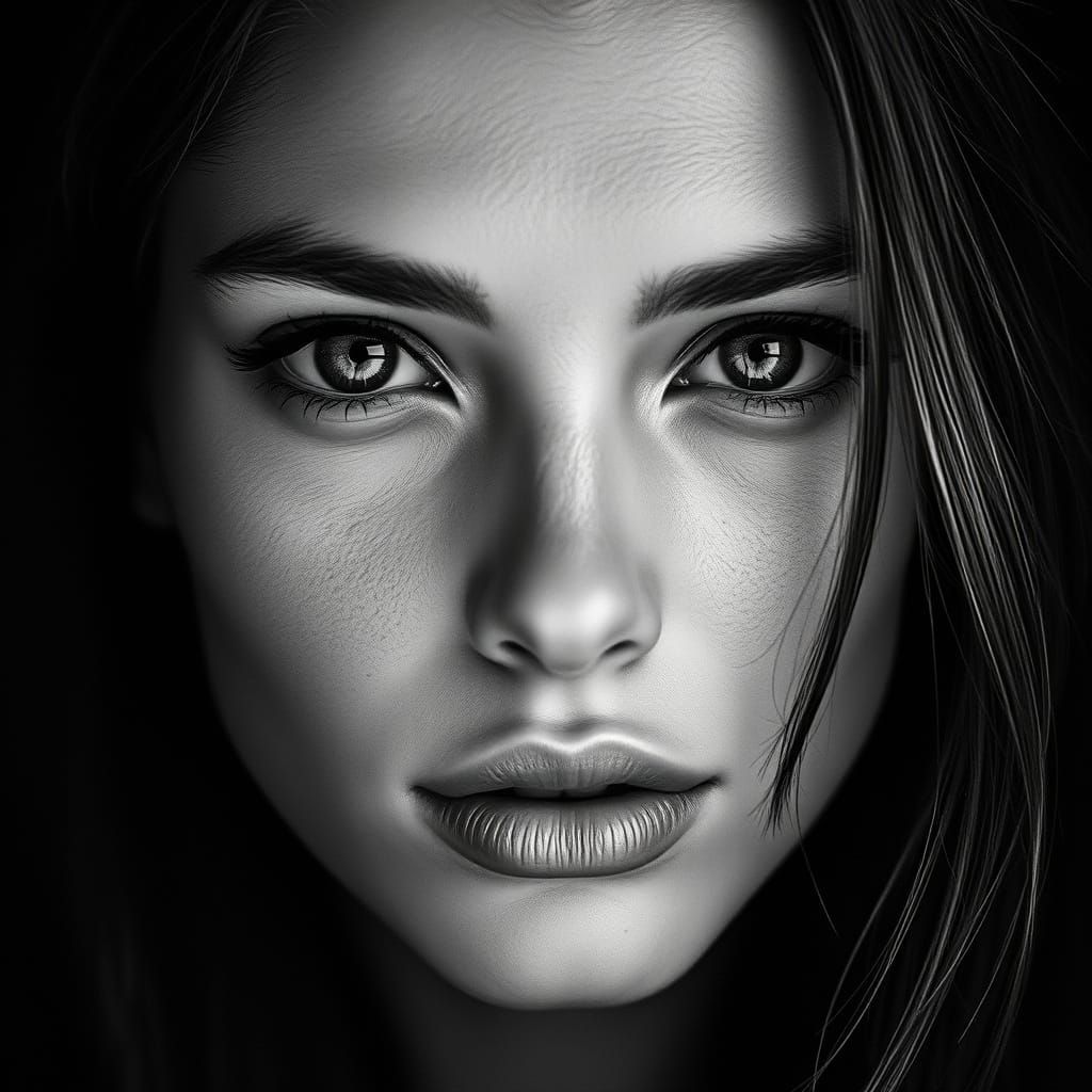 Ethereal Supermodel Portrait in High-Contrast Black and Whit...