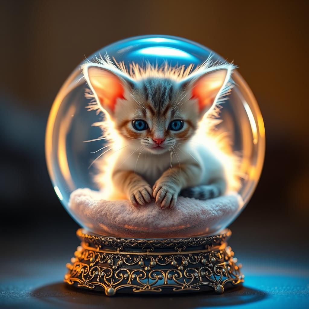 Alien Kitten in Globe: Magical Realism Macro