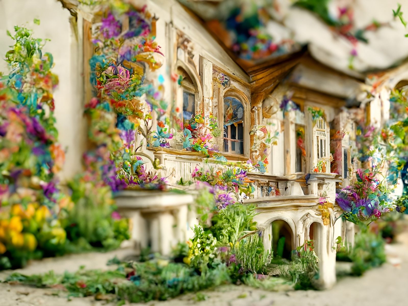 Georgian Manor House with Surreal Garden, Digital Art