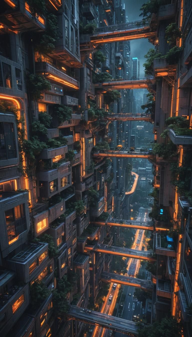 Futuristic Space Habitat City with Neon Roads