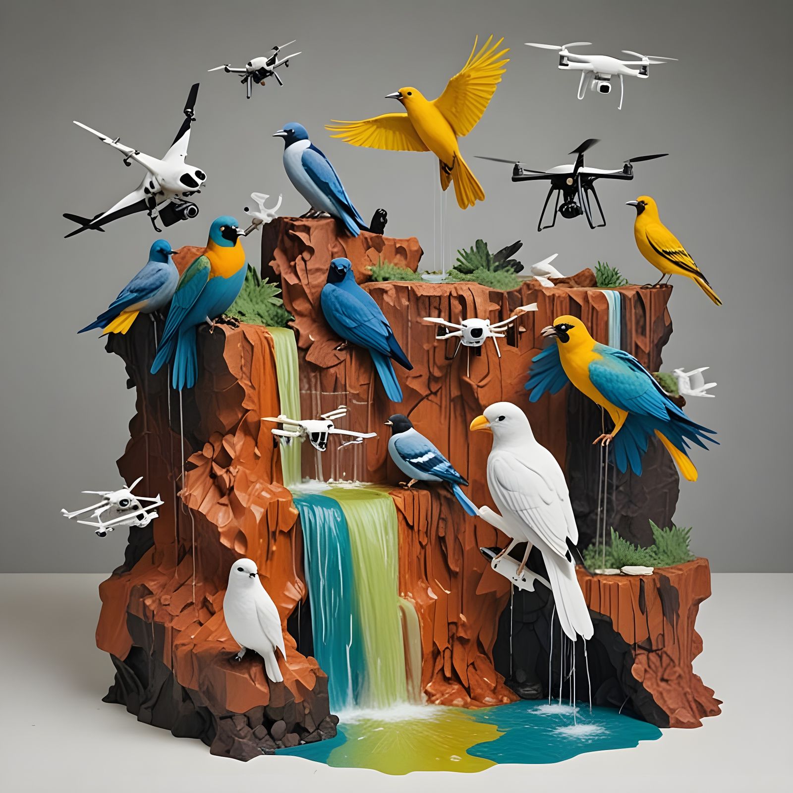 Birds, Drones, and Waterfall in Documentary Style