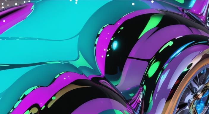 Iridescent Abstract Gel Painting with Curvy Lines