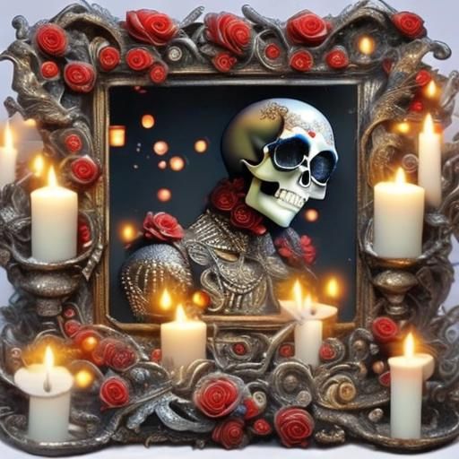 Elaborate Mexican Shrine with Sugar Skulls