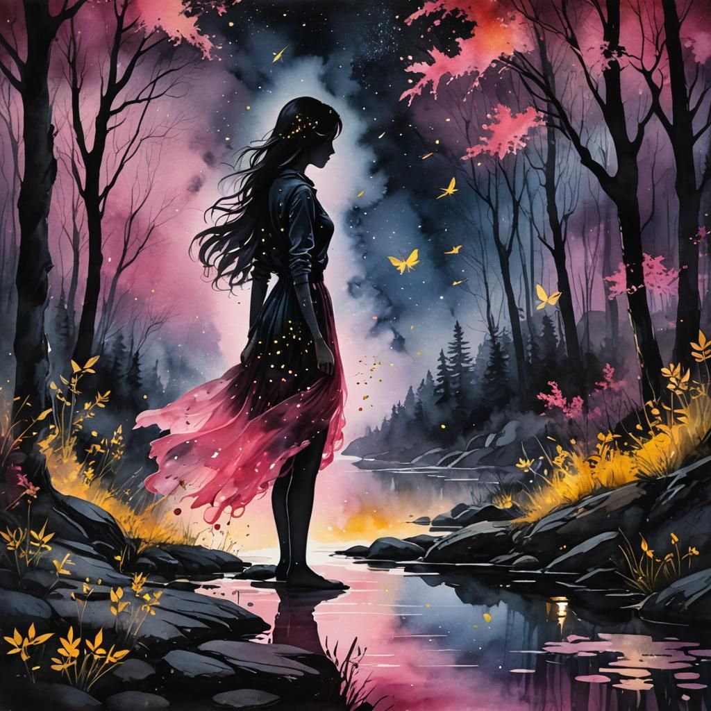 Mystical Smokey Silhouette in Watercolor Art