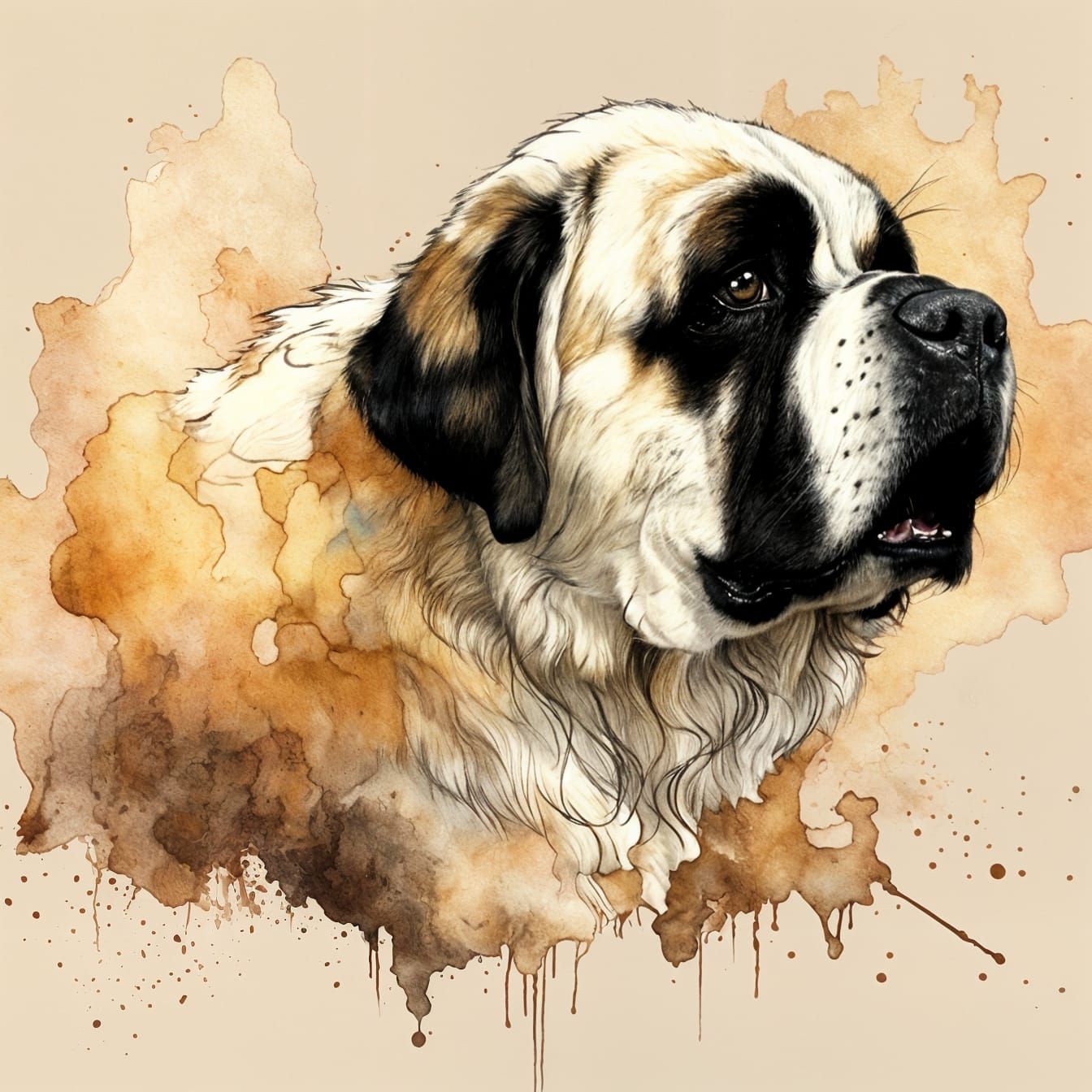 Saint Bernard Dog in Alcohol Ink Style