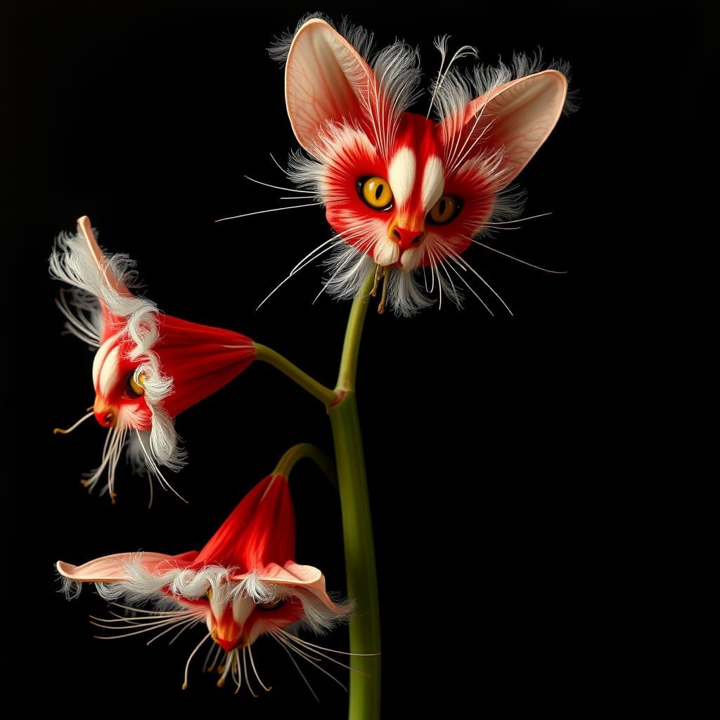 Red and White Cat Face Flowers with Frilly Whiskers - Macro ...