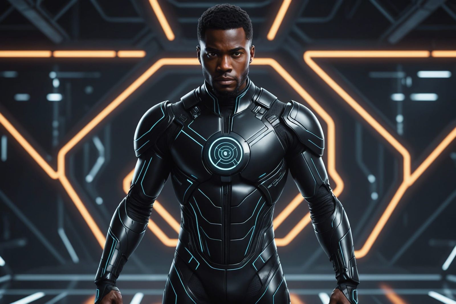 Heroic Black Man in Sci-Fi Neoprene Suit