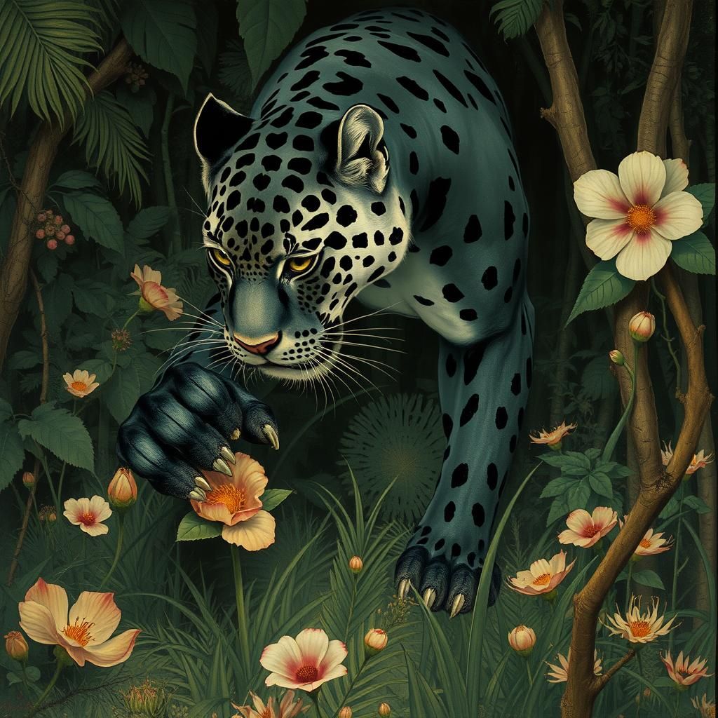 Panther and Thorns: Jungle Scene in Art Nouveau Style