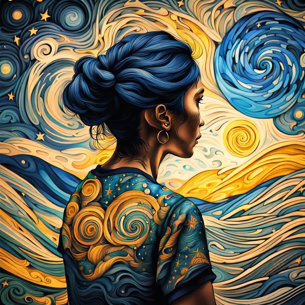 Starry Night Tattoo: Abstract Art on Woman's Back