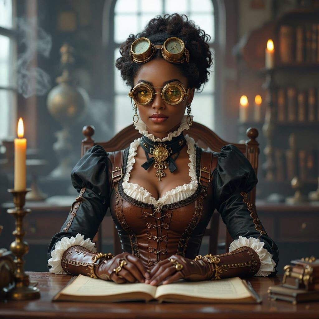 Steampunk Phillis Wheatley in Industrial Futurism Style