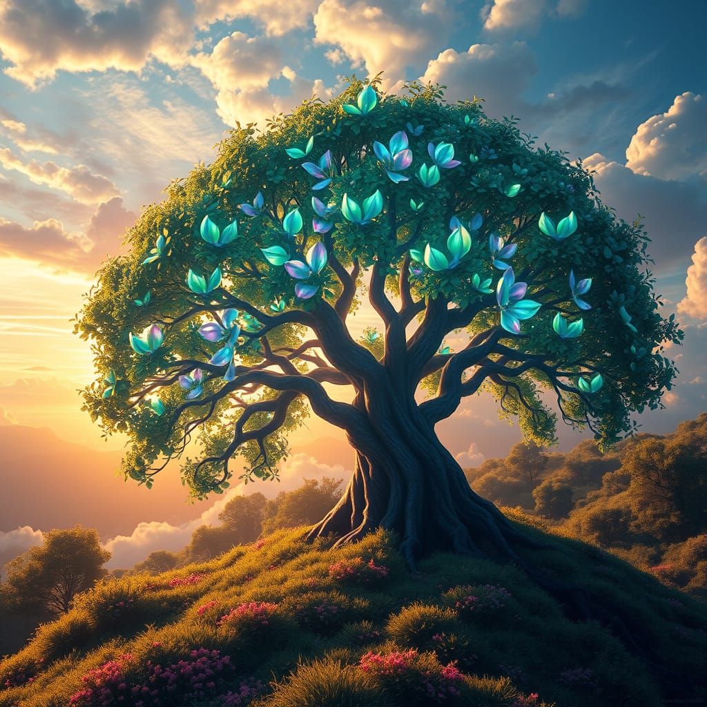 Ethereal Tree of Life in Vibrant, Iridescent Splendor