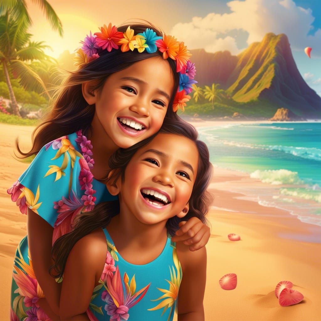 Lively Polynesian Girl on Hawaiian Beach